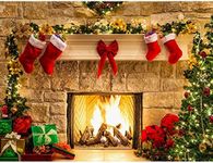 Miutoao 8x6ft Christmas Fireplace Backdrop for Photography Interior Vintage Xmas Tree Gift Stockings Child Photography Background Xmas Party Banner Decorations Portrait Photobooth