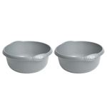 TENLITE [Set of 2] High Grade Round Washing Up Bowl | Dish Washing Bowl, Kitchen Basin Sink Bowl, Approx 7 Litre | 32 x 32 x 15 cm - Made in U.K. (Silver)