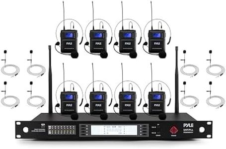 Pyle Wireless Microphone System | Includes 8 Lavalier and 8 Headset Mics with 300 ft Range | 8-Channel UHF Mic Kit with 100 Selectable Frequencies & Clear Audio | for Conferences, Meetings, & Events