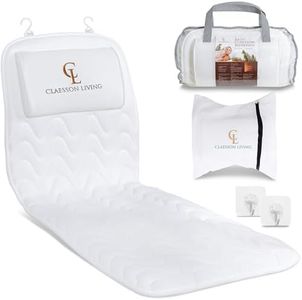 Claessonliving Full-Body Bath Pillow (17''x49'') - Bathtub Cushion with Headrest Supports Neck, Back and Legs - Free Hanging Hooks for Fast Drying Over Tub - Includes Washing and Travel Bags - White