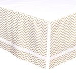 Gold Chevron Tailored Crib Dust Ruffle with White Stripe by The Peanut Shell