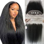 Forawme 8A Quality Brazilian Hair Kinky Straight Pre Plucked Full Lace Frontals Human Hair Pieces 16 Inch 130% 1B Natural Color Ear To Ear Lace Frontal Closure With Baby Hair 13X4