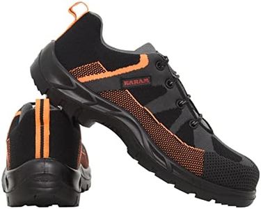 Karam Flytex FS210 Safety Shoes for Men | Sporty Design, Lightweight with Single Density | Antistatic, Antislip, Oil & Heat Resistant with Fiber Toe | Grey & Orange | Size-10