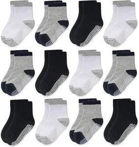 CozyWay Lot de Chaussettes antidérapantes pour tout-petits avec poignée pour garçons filles bébé nourrissons enfants chaussettes antidérapantes en coton Paquet de 12 garçons Simplicity,3-5 ans