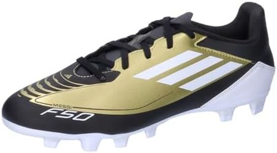adidas F50 Club Messi Football Boots Flexible Ground, Scarpe da Calcio Unisex-Adulto, Gold/Footwear White/Carbon Black, 43 1/3 EU