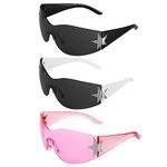 Smilcloud 3pcs Rimless Sunglasses, Wrap Around Star Sunglasses Oversized Shade Star Sunglasses, Cycling Eyewear Protection Sunglasses, Sport Sun Glasses Stylish Sunglasses for Women Men