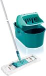 Leifheit Wringer Set Profi Compact, Mop Bucket Set with XL 42cm Flat Mop Head, 3-part Handle and Easy Wringing System Buket, Practical Washing Set, Turquoise