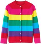 Girls' Rainbow Cardigan Sweaters Cotton Long Sleeve School Uniform Rainbow 2, 9-10Y