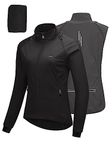 33,000ft Women's Cycling Jacket Waterproof Breathable Running Jacket Women High Visibility Reflective Cycling Vest with Removable Sleeves Black M