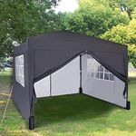 Pop-up Gazebo 3m x 3m with Sides 2 Wind Bars & 4 Weight Bags & Silver Protective Layer Waterproof Marquee Canopy WS (Grey)