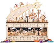 Best Choice Products Wooden Christmas Advent Calendar, Shooting Star Holiday Decoration w/Battery-Operated LED Light Background