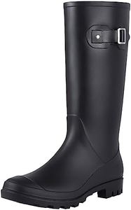 Evshine Women's Knee High Rain Boots - Narrow Calf - Fashion Waterproof Tall Wellies Rain Shoes, Matte Black, 8.5