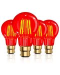 TobeBright B22 Red Light Bulbs 4W, B22 Bayonet Cap LED Red Bulbs A60 Red Glow Effect Clear Glass 40W Equivalent Bulb for Christmas Porch Home Wedding Decor Lighting, Non-Dimmable (4-Pack)