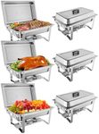 6 Pack 8QT Chafing Dish Buffet Set Stainless Steel Food Warmer Chafer Complete Set with Water Pan, Chafing Fuel Holder for Party Catering