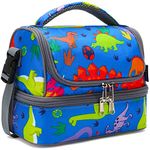 FlowFly Double Decker Cooler Insulated Lunch Bag Large Tote for Boys, Girls, Men, Women, with Adjustable Strap,Dinosaur