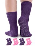 Pembrook Non Skid Socks - Hospital Socks - Slipper Socks - (4-Pack) 2 Purple / 2 Pink. Great for adults, men, women. Designed for medical hospital patients but great for everyone