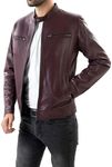 Jild Classical Single Piece Lambskin Leather Jacket Men - Everyday Wear Snap Tab Collar Men’s Motorcycle Leather Jacket (SPZ-Bur-XXL)