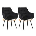 LEMROE 360° Swivel Dining Chairs Set of 2 Black Velvet Upholstered Desk Chairs without Wheels Ergonomic Office Chair with Arms and Metal Legs for Home Study (black-rectangular pattern, 2pcs)