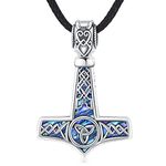 Thor's Hammer Necklace Viking 925 Sterling Silver Black Celtic Knot Odin Mjolnir Pendant with Abalone Shell Talisman Amulet Jewellery Gift for Men Women…