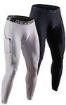 DEVOPS 2 Pack Men's Compression Pants Athletic Leggings with Pocket/Non-Pocket, 2# (Pocket) - Black / White, X-Large