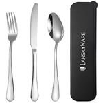 Portable Utensils Set with Case,Reusable Office Flatware Set,Healthy Travel Cutlery Set 3 PCs Stainless Steel Fork, Spoon,Knife Cutlery Ideal for Travel, Lunch Box and Camping (Silver-3PCs)