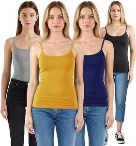 Emmalise Women's Basic Short Camisole Adjustable Strap Layering Cami Tank Top (4Pk Mustrd, Navy, Hgray,Black, Small)