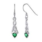 ChicSilver Emerald Earrings for Women 925 Sterling Silver May Birthstone Earrings Celtic Knot Heart Dangle Earrings