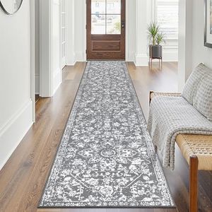 Pauwer Hallway Runner Rug 10Ft, Long Washable Kitchen Rug Runner, Farmhouse Vintage Medallion Carpet Runner, Faux Wool Soft Shag Area Rug, Low-Pile Non Slip Floor Carpet Rug for Kitchen Hallway