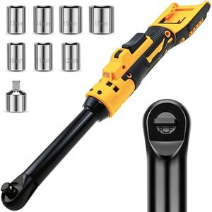 3/8" Extended Electric Ratchet Wrench Kit, Compatible with Dewalt 18V 20V Battery, Cordless Ratchet, 100N.m High Torque, 16cm Extended Head with Light, 8 Sockets (9/10/11/12/13/14/15/17mm)
