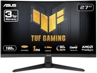 ASUS TUF Gaming 27” 1080P Curved Monitor (VG27VQ3B) – Full HD, 180Hz, 1ms, Extreme Low Motion Blur Sync, FreeSync, 1500R Curvature, Eye Care, 90% DCI-P3, DisplayWidget, 3 yr Warranty