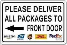 Please Deliver All Packages to Front Door Left Arrow Delivery Sign for Outdoor Use 8x12 Inch, Delivery Instructions Metal Signs Indoor/Outdoor Use, Outdoor Porch Signs