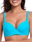 Colloyes Women's Underwire Bikini Top Push Up Swimsuit Top Ruched Molded Padded Bathing Suit Tops Sky Blue Size Medium