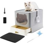 HelloMiao Fully Enclosed Cat Litter Box with Lid, Foldable Extra Large Cat Toilet, Drawer Type Cat Litter Tray with Plastic Scoop, Suitable for Cats Under 17.6Ib(8kg)