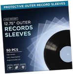 TNP 50 Vinyl Outer Sleeves Cover - Thick 3 Mil Vinyl Protective Sleeves 12.75" x 12.75" - Crystal Clear Plastic Vinyl Record Sleeves for Single & Double LP Album Covers Storage Collection