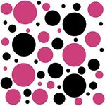 Set of 100 (Black/Hot Pink Combo) Vinyl Wall Decals - Assorted Polka Dots Stickers - Removable Adhesive Safe on Smooth or Textured Walls Round Circles Bathroom Kids Room Nursery Decor