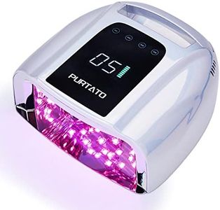 Purtato Professional Rechargeable 96W UV LED Portable Cordless UV Light for Nail Lamp Machine with Removable Stainless Steel Bottom,4 Timer Setting and Smart Sensor Nail Dryer (Plating Silver)