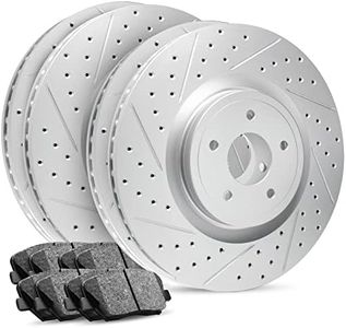 R1 Concepts Front and Rear Brake Kit For 2013-2015 Jaguar XF| Drilled Slotted Brake Rotors| Ceramic Brake Pads and Rotors Kit|Hardware, Sensor Wire included