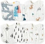 Zainpe 6Pcs Muslin Cotton Baby Bibs Tree Snowflake Bear Bib Adjustable Neutral Burp Cloths with 6 Absorbent Soft Layers for Unisex Infant Toddler Newborn Drooling Feeding Teething