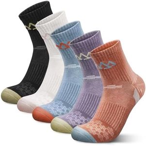 innotree Merino Wool Hiking Socks for Women Crew Socks Thermal Warm Cushion Moisture Wicking Boot Socks,5 Pairs, Black,white,purple,red,blue, Medium