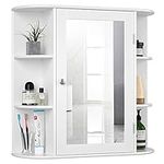 COSTWAY Bathroom Mirror Cabinet, Single Door Wall Mounted Storage Cupboard with Adjustable Shelves, Home Office Living Room Display Organiser Unit (White, 65 x 17 x 64cm)