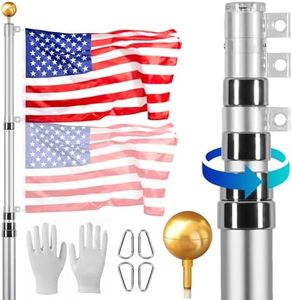 VEVOR 20FT Telescopic Flagpole Kit, Heavy Duty Aluminum Alloy Flag Pole Kit in Ground for Outside, 3 Display Modes Flagpole with Professional Accessories, Silver