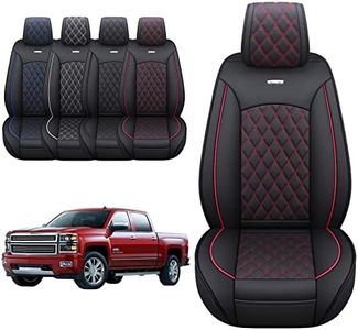 Aierxuan Chevy Chevrolet Silverado GMC Sierra Front Seat Covers Pickup Custom Fit 2007-2025 1500 2500HD 3500HD Crew Double Extended Cab Waterproof Leather Protectors (2 PCS Front, Black-Red)