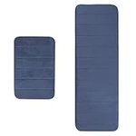 AOACreations Memory Foam Bath Rug, Long Runner Bathroom Mat Set of 2, Soft, Plush, Absorbent, Low Pile, 1 Runner 47" x 16", 1 Small 16" x 24" (2PC Runner Set, Blue Grey)