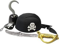 Pirate Accessories for Kids - Costume Accessory Set for Children by Funny Party Hats® (4 Piece Pirate Dress Up Play Set W/ Hat Hook Sword and Patch)