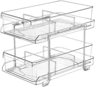 XICEN 2 Tier Clear Pull Out Cabinet Organizer for Pantry Organiser, Medicine Cabinet Storage Bins, Kitchen Storage and Organisation, Under Sink Storage Drawer Organiser for Countertop, Bathroom