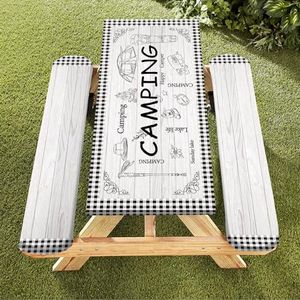 famibay 3 Piece Picnic Table Cover with Bench Covers Checkered Camping Tablecloth Fitted Picnic Table Covers with Elastic Windproof Waterproof Fabric Reusable Camping Table Covers(12" x72"+30" x72")