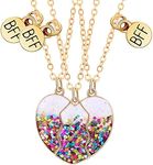 El Regalo 3 PCs BFF Best Friend Forever Split Heart Magnetic Matching Pendant Necklaces Set for Kids/Girls/Teens- Friendship Puzzle Necklaces Sets for Besties (Sparkly Off White Heart)