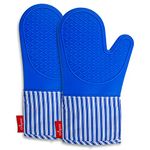 Chilgoza Silicone Oven Gloves Heat Resistant for Cooking BBQ Grilling Microwave Blue