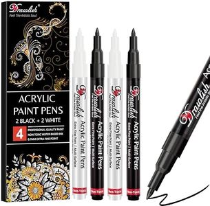 Drawlish Acrylic Paint Pens, Black & White Pen Set of 4 Glass Paint Markers 0.7mm Extra Fine Tip | Ideal for Wood, Fabric, Porcelain, Ceramic, Stone, Rock Painting and more