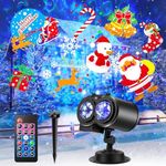 Geegear Upgraded Christmas LED Projector, Projection Lamp with 16 Foils Slides & Remote Control 3D Moving Lights Patterns IP44 Waterproof Projection Light for Xmas Halloween Party Garden Decorations